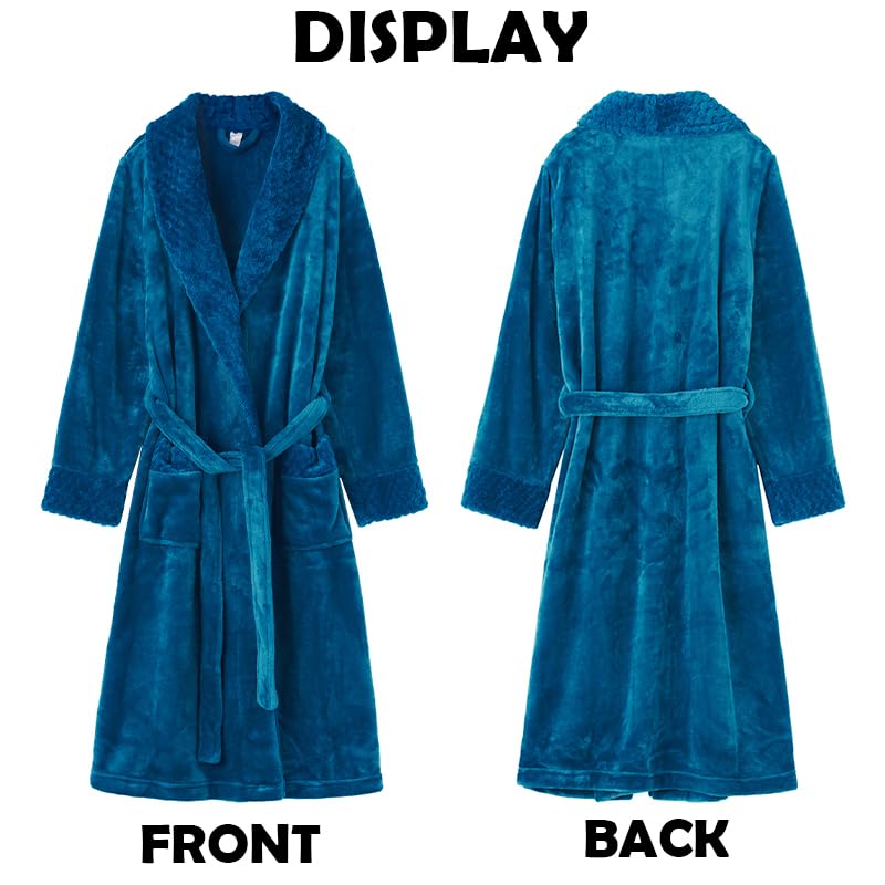 Oksun Womens Plush Fleece Long Robe: Flannel Warm Bathrobe - Full Length Winter Housecoat - Soft Cozy Nightgown Sleepwear (Blue, L) - Image 4